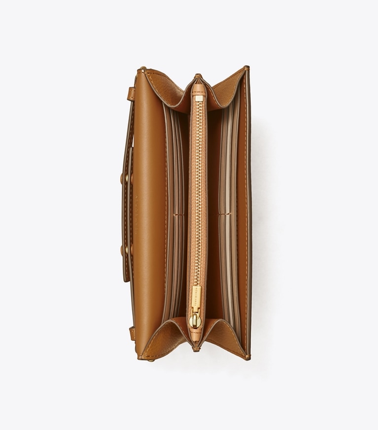 Tory Burch designer mini bags Portafoglio con catena Robinson in pelle martellata in Tiger's Eye angle
