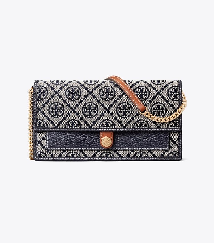 Tory Burch designer borse a spalla Portafoglio con catena T Monogram in TORY NAVY front