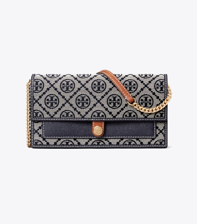 Tory Burch designer borse a spalla Portafoglio con catena T Monogram in TORY NAVY front