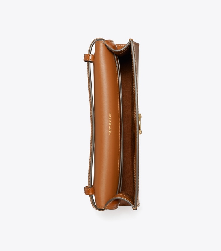 Tory Burch designer mini bags Portafoglio con manico superiore e catena Robinson in pelle spazzolata in DARK SIENNA angle