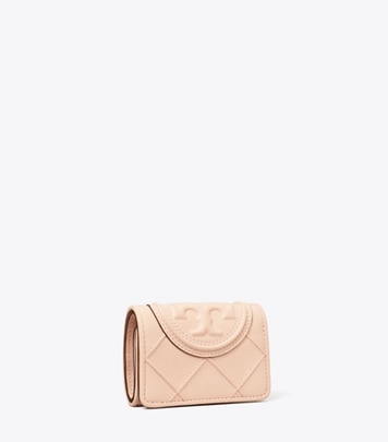 Tory Burch designer portafogli Portafoglio con pattina Fleming morbido in pelle pieno fiore lucida in Pink Dawn angle