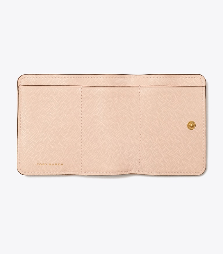 Tory Burch designer portafogli Portafoglio con pattina Fleming morbido in pelle pieno fiore lucida in Pink Dawn angle