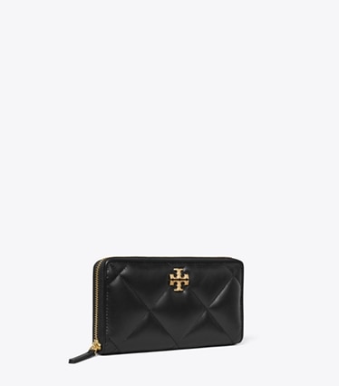 Tory Burch designer portafogli Portafoglio continental con zip e trapuntatura a trapezio chevron Kira in Black angle