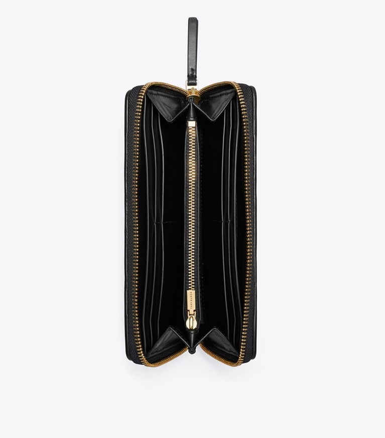 Tory Burch designer portafogli Portafoglio continental con zip e trapuntatura a trapezio chevron Kira in Black angle