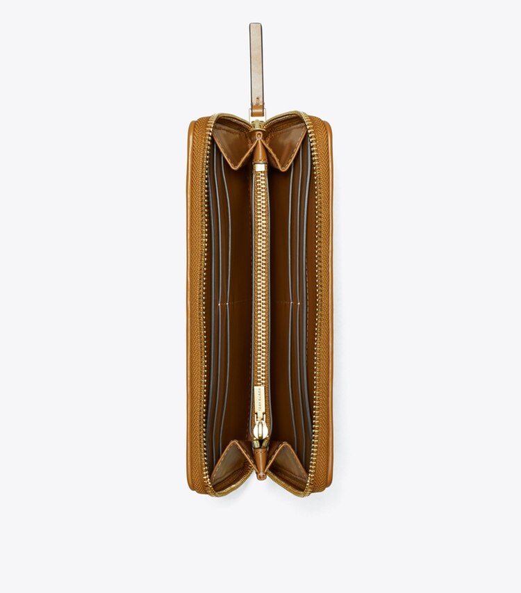 Tory Burch designer portafogli Portafoglio continental con zip e trapuntatura a trapezio chevron Kira in Tan superiore