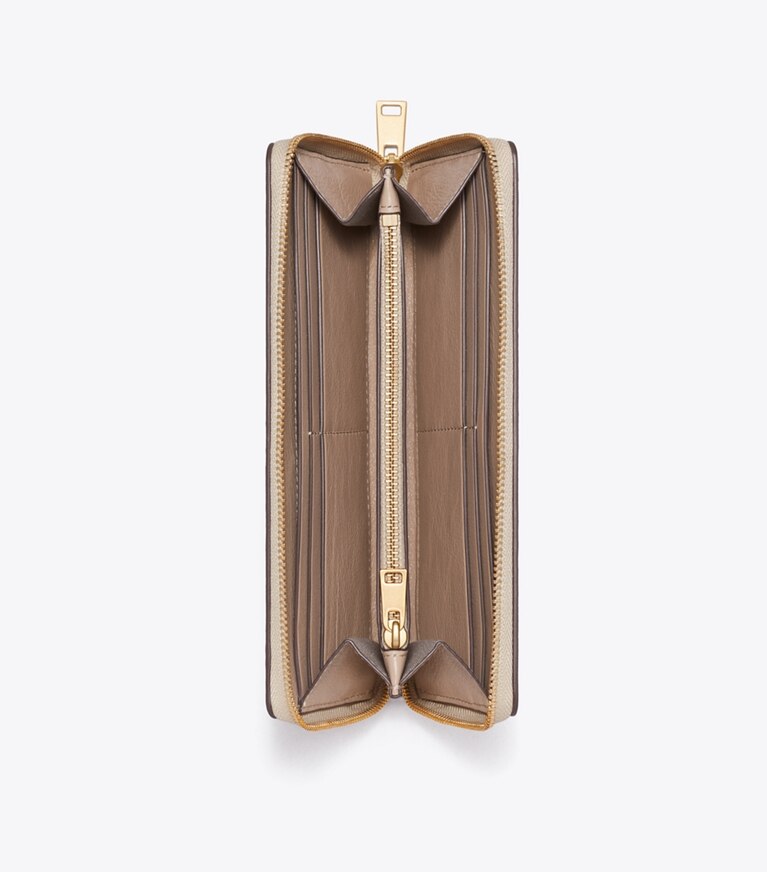 Tory Burch designer portafogli Portafoglio continental con zip matelassé Charlie in Soft Cement superiore