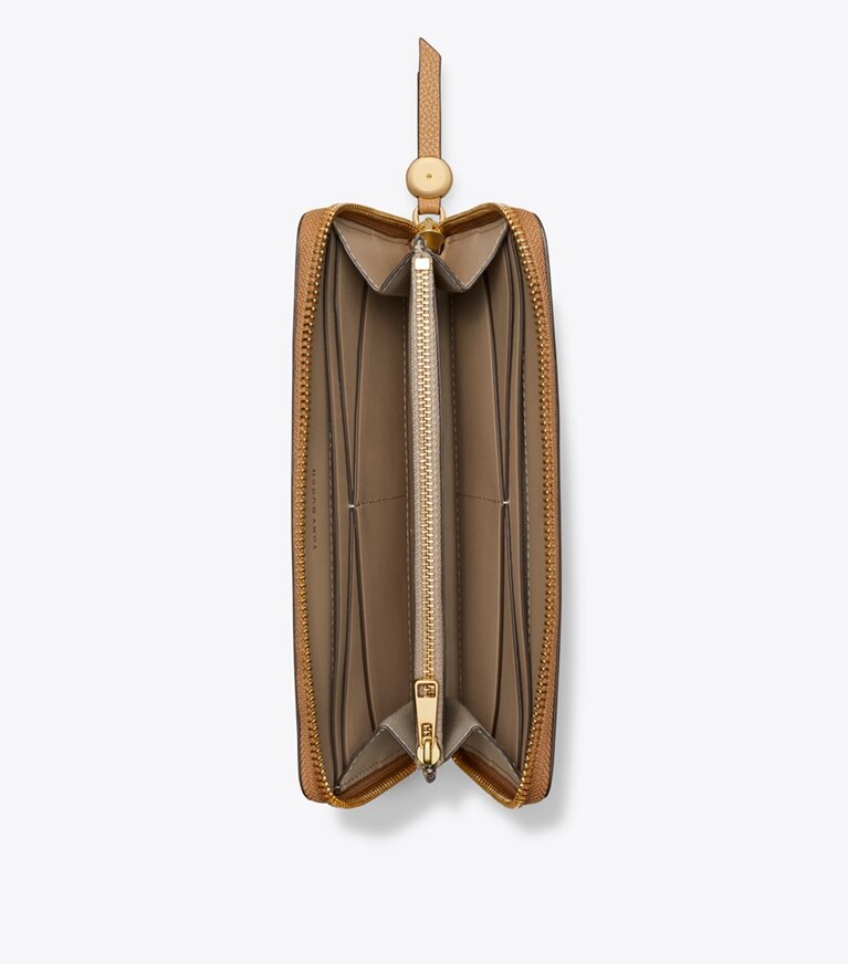 Tory Burch designer portafogli Portafoglio Continental con zip Romy in Tiramisu angle