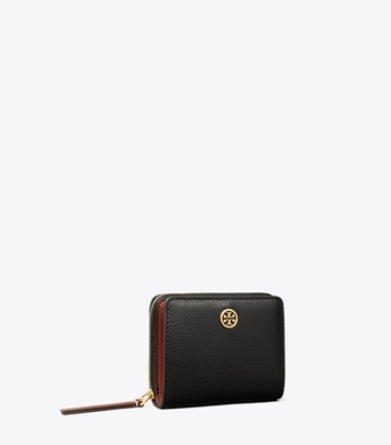 Tory Burch designer portafogli Portafoglio doppio Robinson in pelle martellata in Black angle