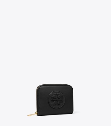 Tory Burch designer portafogli Portafoglio Ella piccolo in materiale bio con zip in Black angle