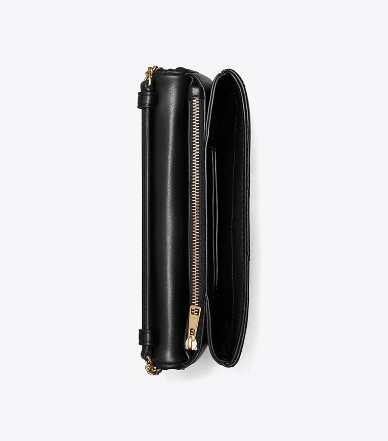 Tory Burch designer mini bags Portafoglio Kira in chevron con catena in Black angle