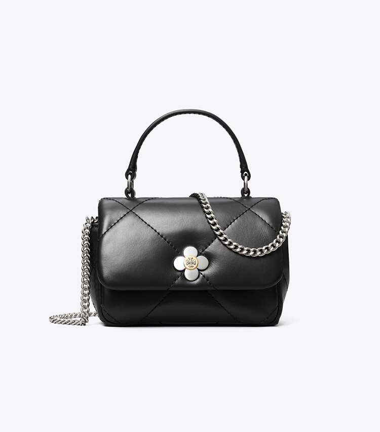 Tory Burch designer mini bags Portafoglio mini con catena Kira Clover con trapuntatura a diamante in Black front