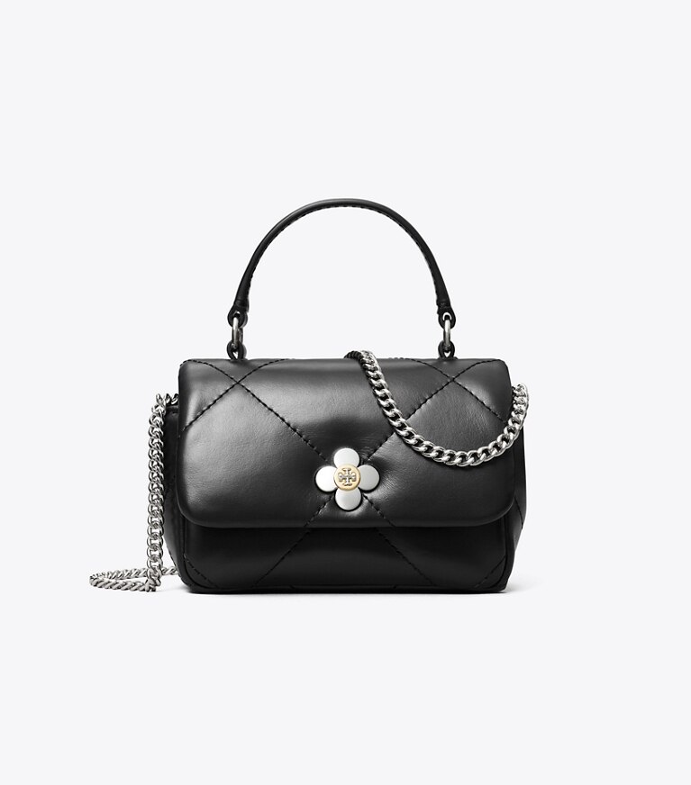 Tory Burch designer mini bags Portafoglio mini con catena Kira Clover con trapuntatura a diamante in Black angle