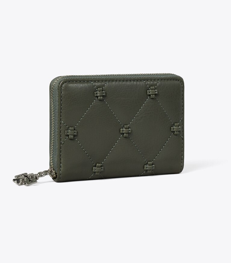 Tory Burch designer portafogli Portafoglio piccolo Bunny Knot e zip integrale in Obsidian angle