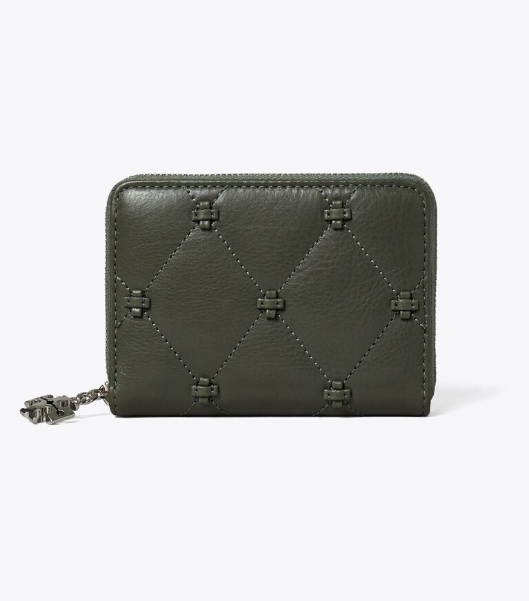 Tory Burch designer portafogli Portafoglio piccolo Bunny Knot e zip integrale in Obsidian front
