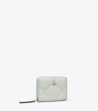 Tory Burch designer portafogli Portafoglio piccolo Kira con trapuntatura a diamante e chiusura completa con zip in Light Titanium angle