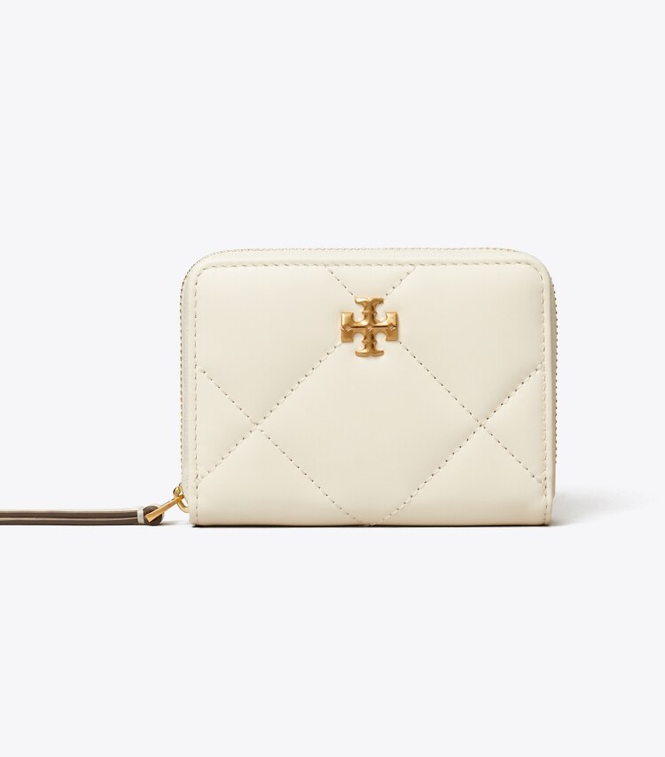 Tory Burch designer portafogli Portafoglio piccolo Kira con trapuntatura a diamante e chiusura completa con zip in Warm White front