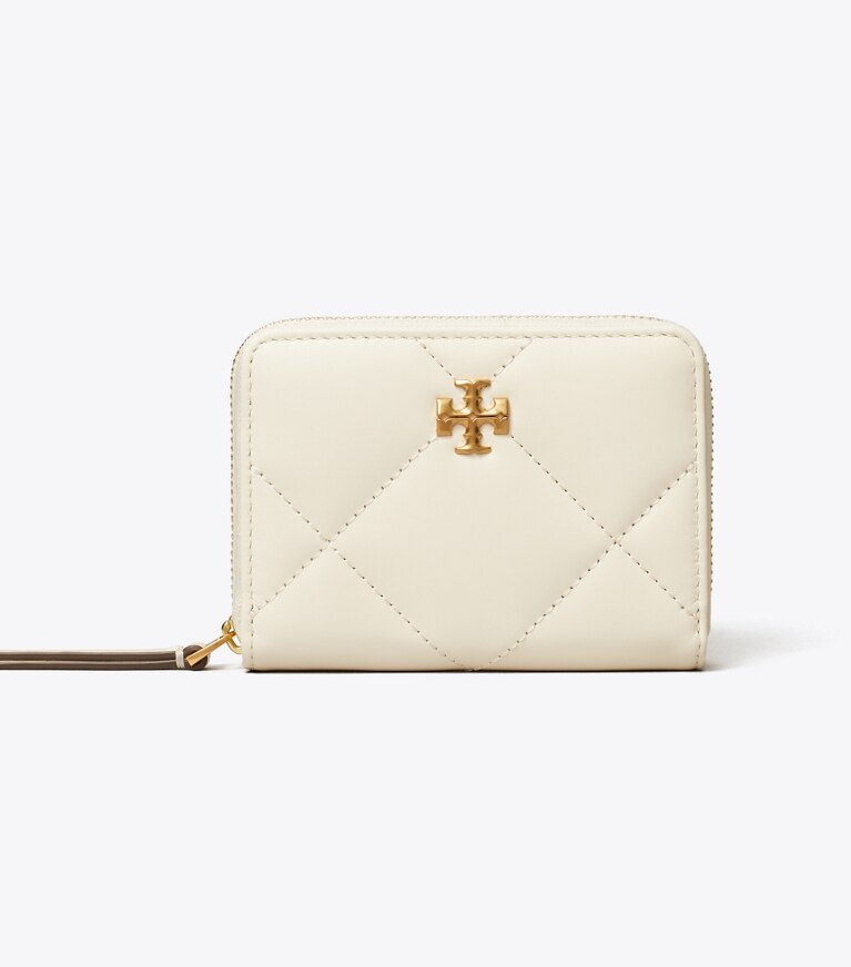Tory Burch designer portafogli Portafoglio piccolo Kira con trapuntatura a diamante e chiusura completa con zip in Warm White front
