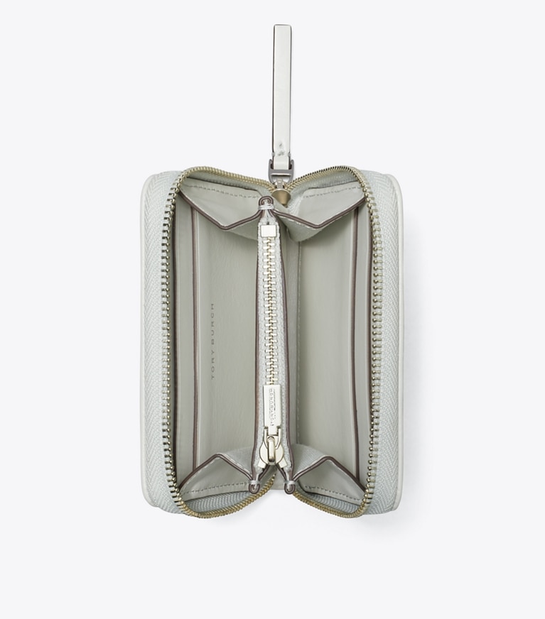 Tory Burch designer portafogli Portafoglio piccolo Kira con trapuntatura a diamante e chiusura completa con zip in Light Titanium angle