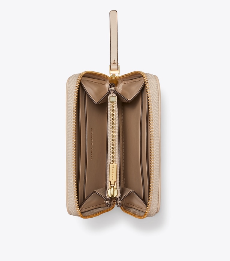 Tory Burch designer portafogli Portafoglio piccolo Kira con trapuntatura a diamante e chiusura completa con zip in Light Stone superiore