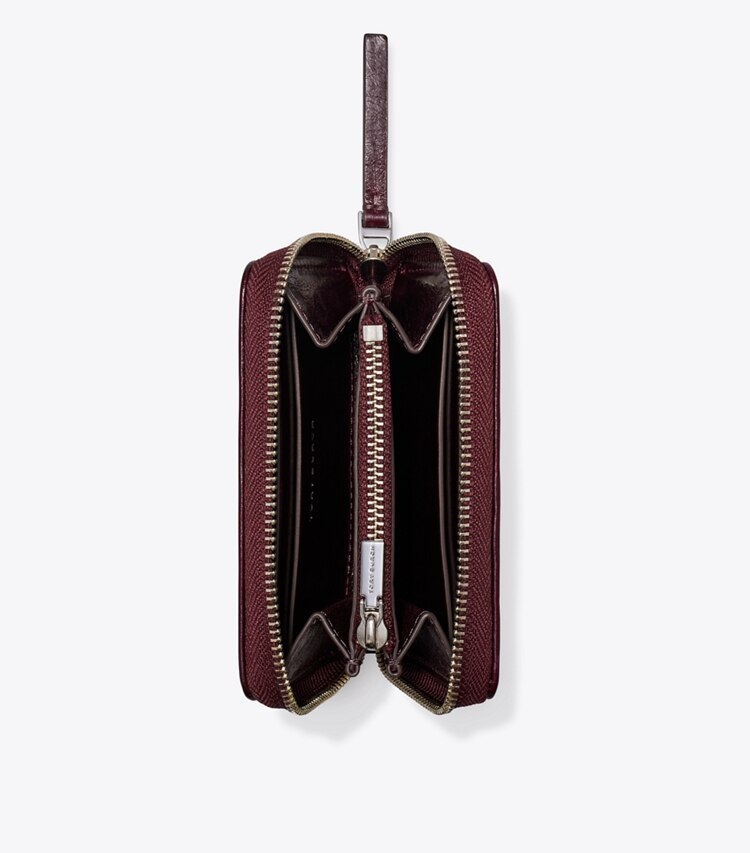 Tory Burch designer portafogli Portafoglio piccolo Kira con trapuntatura a diamante e chiusura completa con zip in Dark Carmine superiore