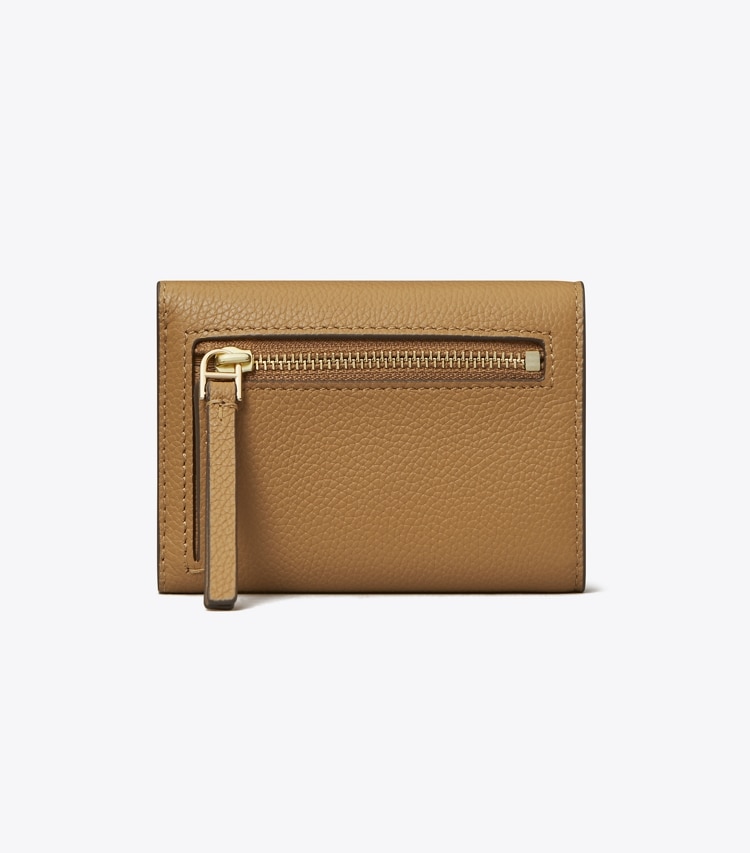 Tory Burch designer portafogli Portafoglio Robinson piccolo in pelle martellata in Tiramisu indietro