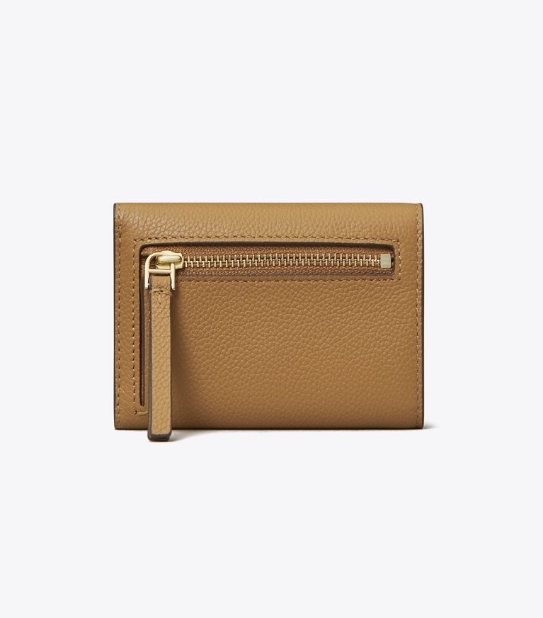 Tory Burch designer portafogli Portafoglio Robinson piccolo in pelle martellata in Tiramisu angle