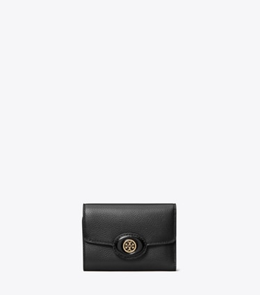 Tory Burch designer portafogli Portafoglio Robinson piccolo in pelle martellata in Black front