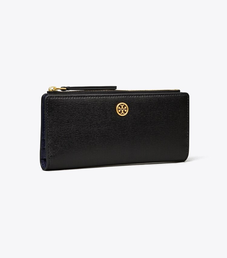 Tory Burch designer portafogli Portafoglio sottile Robinson con zip in Black angle