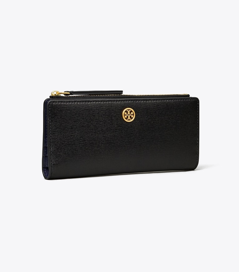 Tory Burch designer portafogli Portafoglio sottile Robinson con zip in Black angle