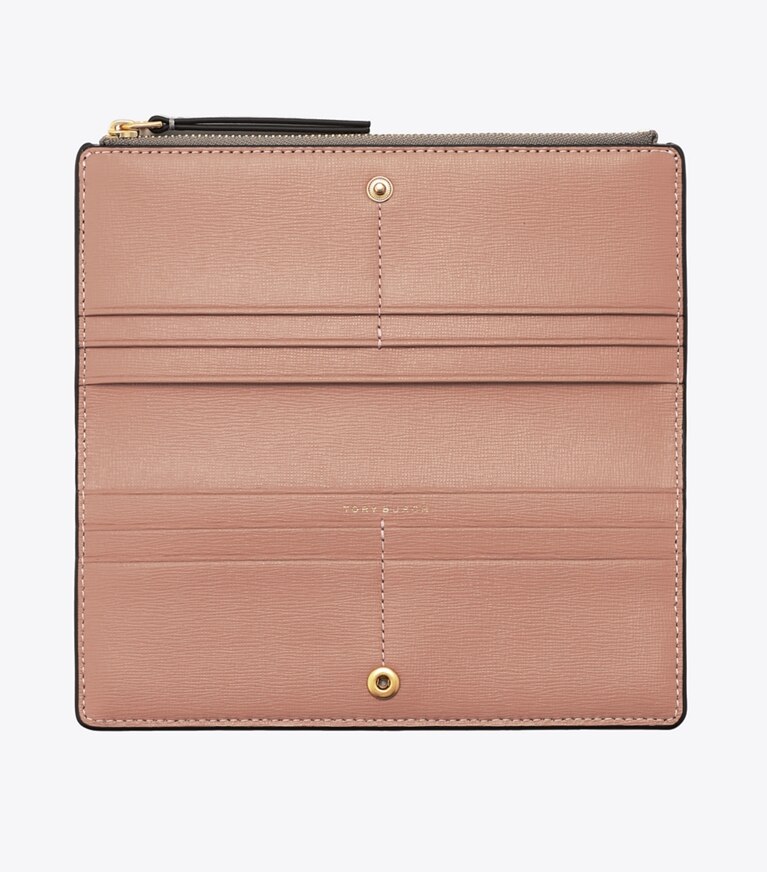 Tory Burch designer portafogli Portafoglio sottile Robinson con zip in Gray Heron superiore