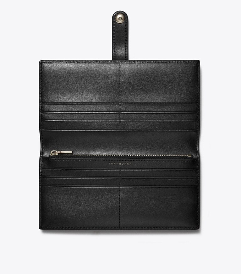 Tory Burch designer portafogli Portafoglio sottile T Monogram in pelle impressa con zip in Black angle