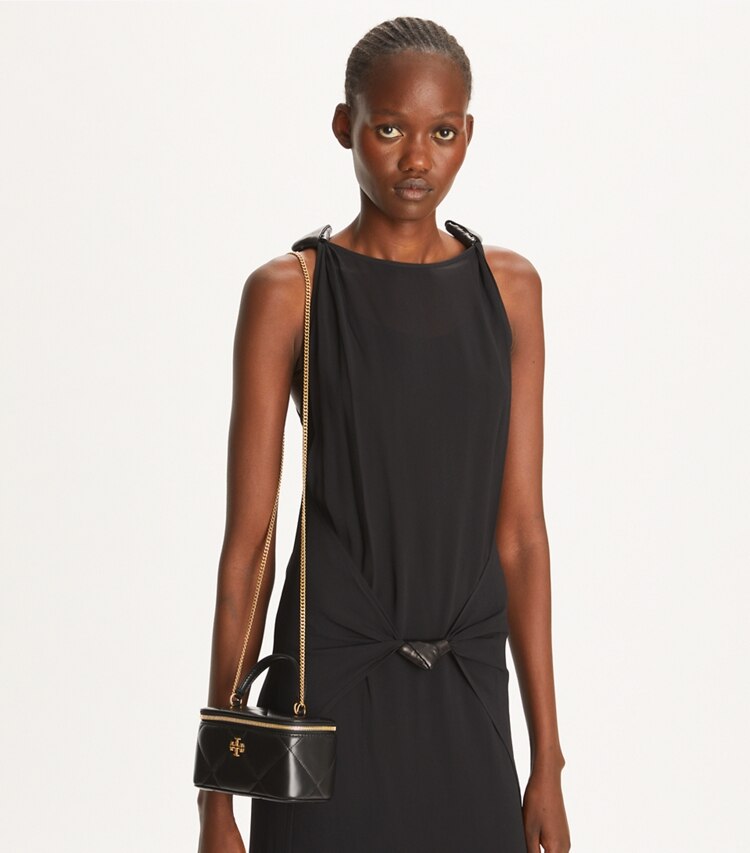 Tory Burch designer mini bags Portagioie Kira con trapuntatura a diamante in Black accessory on model