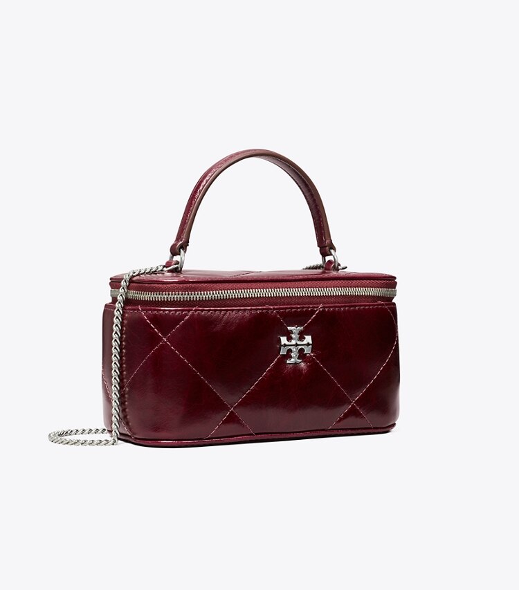 Tory Burch designer mini bags Portagioie Kira con trapuntatura a diamante effetto consumato in Dark Carmine angle