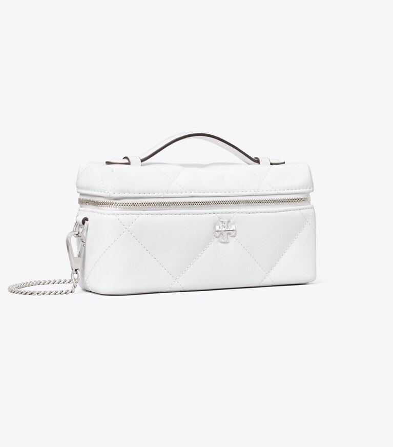 Tory Burch designer mini bags Portagioie Kira con trapuntatura a diamante effetto consumato in Cirrus Cloud angle