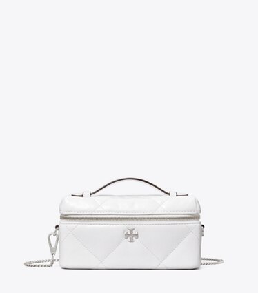 Tory Burch designer borse a spalla Portagioie Kira con trapuntatura a diamante effetto consumato in Cirrus Cloud front