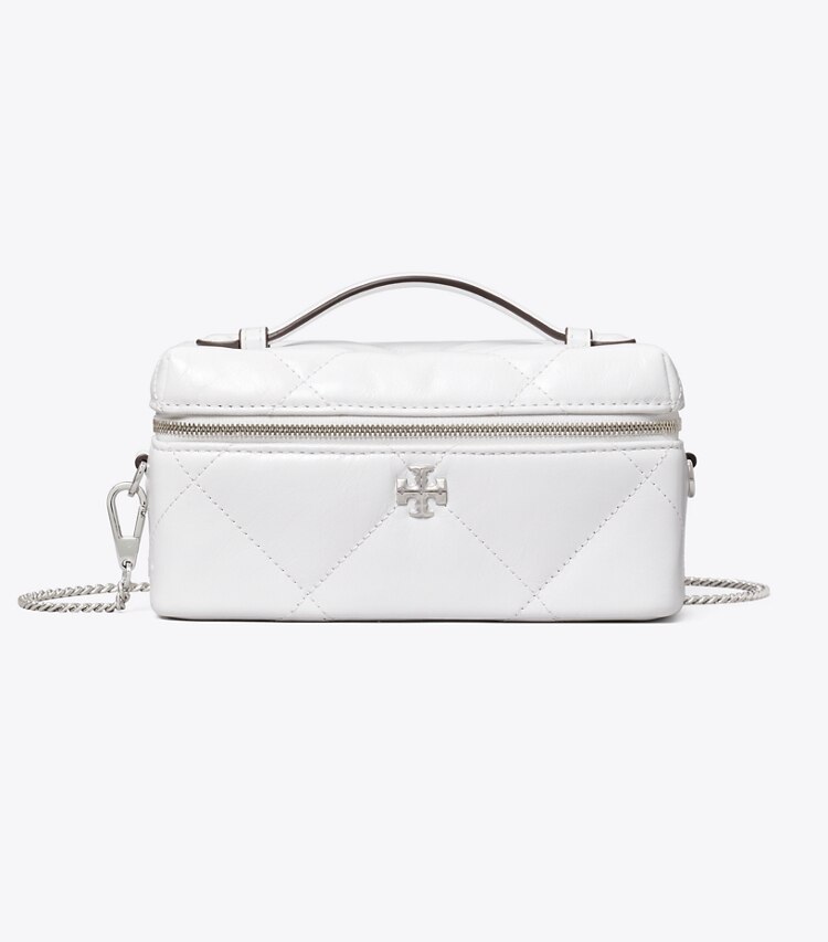 Tory Burch designer mini bags Portagioie Kira con trapuntatura a diamante effetto consumato in Cirrus Cloud front