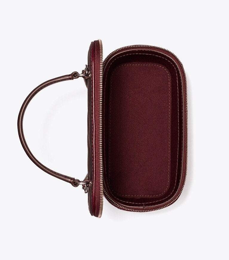 Tory Burch designer mini bags Portagioie Kira con trapuntatura a diamante effetto consumato in Dark Carmine angle