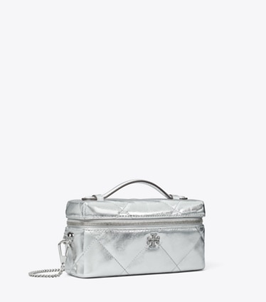 Tory Burch designer mini bags Portagioie Kira metallizzato con trapuntatura a diamante in Silver angle