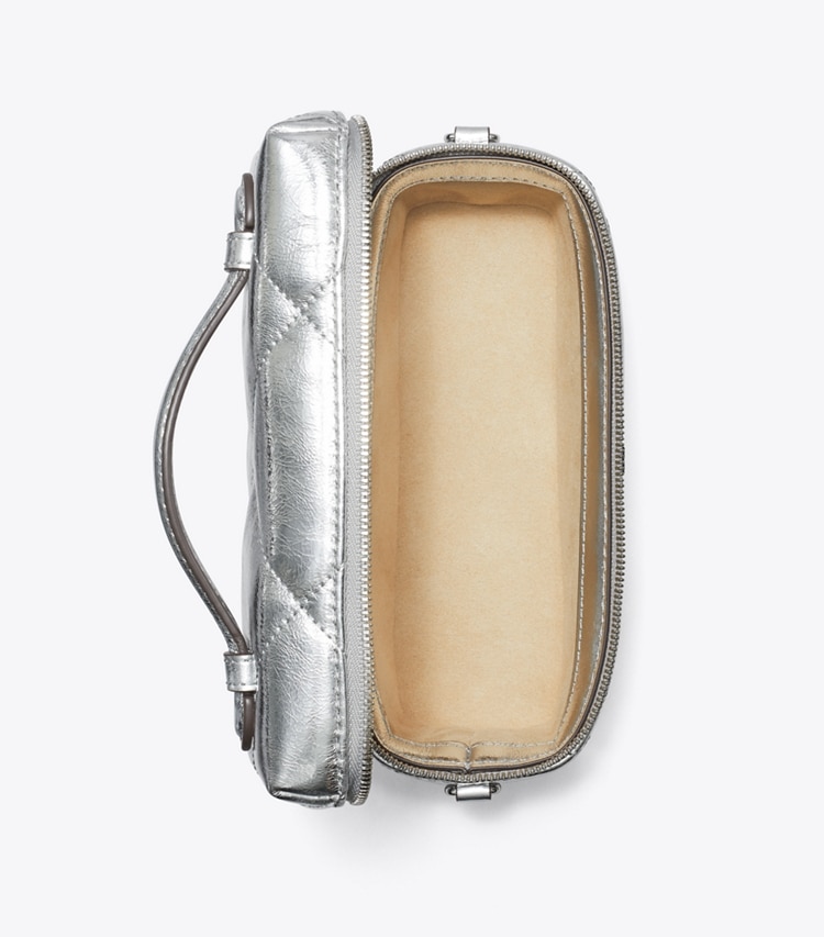 Tory Burch designer mini bags Portagioie Kira metallizzato con trapuntatura a diamante in Silver superiore