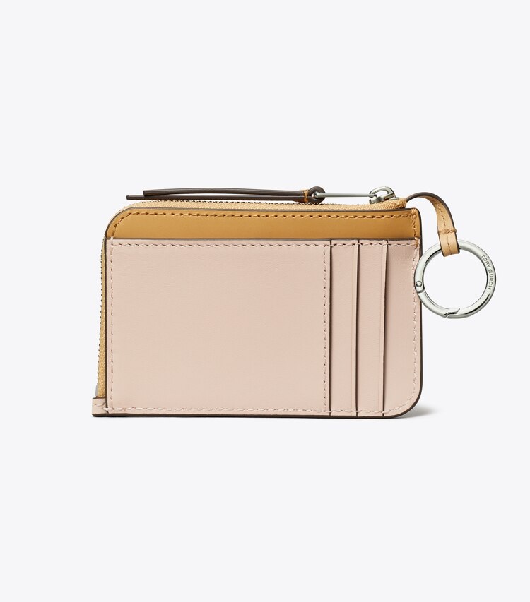 Tory Burch designer portacarte Portatessere in pelle con zip in Soft Pink Multi indietro