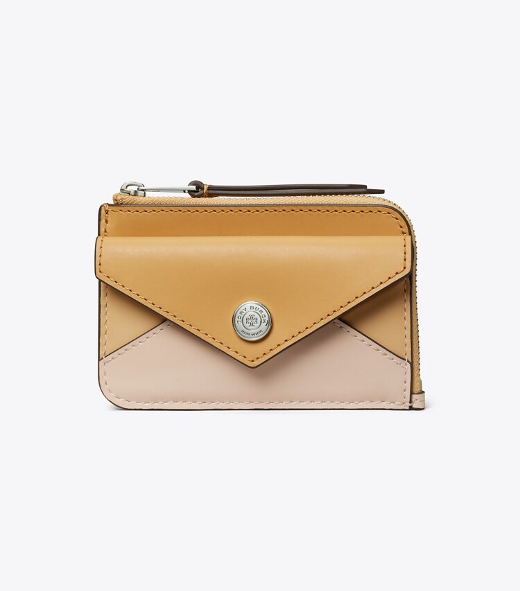 Tory Burch designer portacarte Portatessere in pelle con zip in Soft Pink Multi front