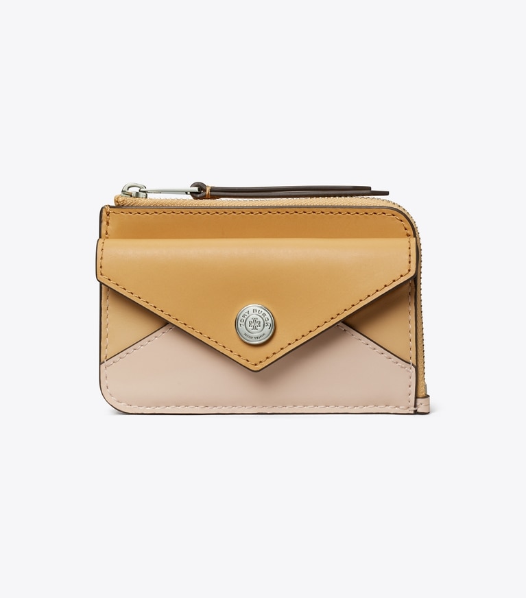 Tory Burch designer portacarte Portatessere in pelle con zip in Soft Pink Multi angle