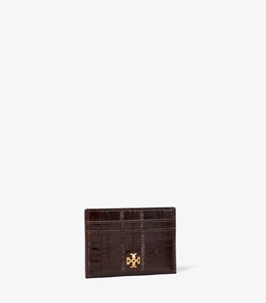 Tory Burch designer portes-cartes Porte-cartes Charlie en cuir embossé façon anguille dans Dark Brown angle