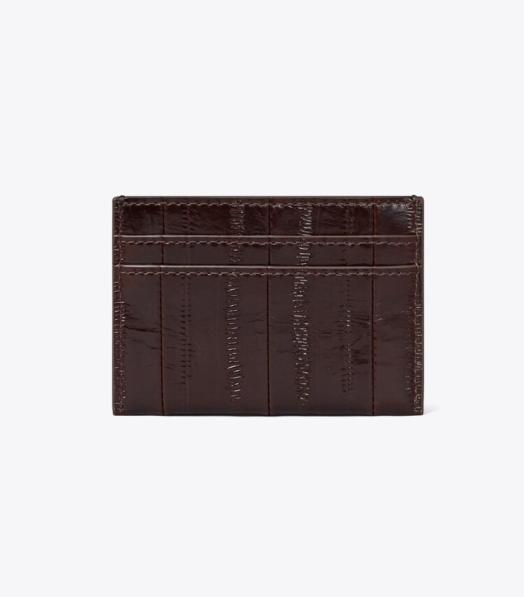 Tory Burch designer portes-cartes Porte-cartes Charlie en cuir embossé façon anguille dans Dark Brown retour