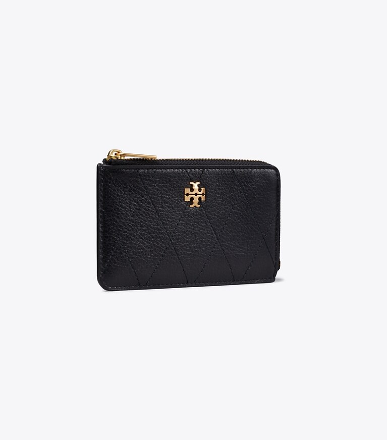Tory Burch designer portes-cartes Porte-cartes à glissière matelassé Charlie dans Black angle