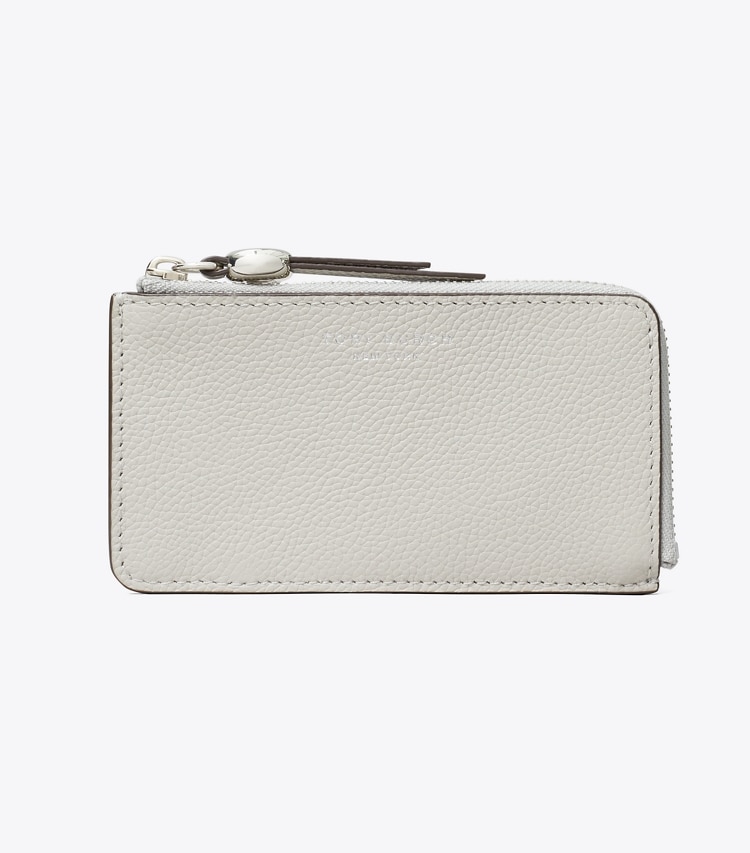 Tory Burch designer portes-cartes Porte-cartes à glissière Romy dans Dove Gray de face