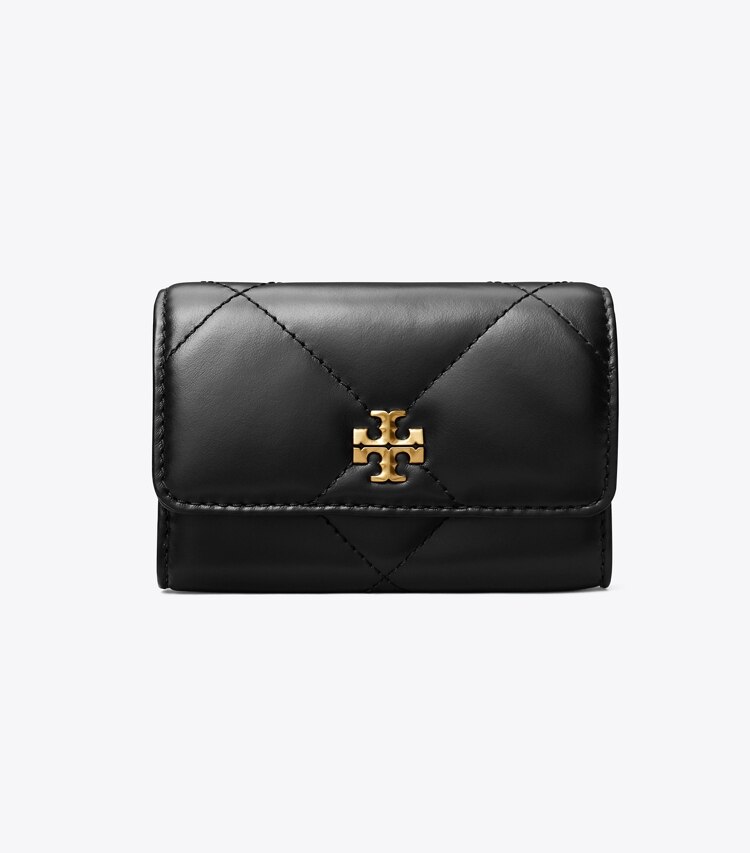 Tory Burch designer portes-cartes Porte-cartes à rabat matelassé diamant Kira dans Black de face