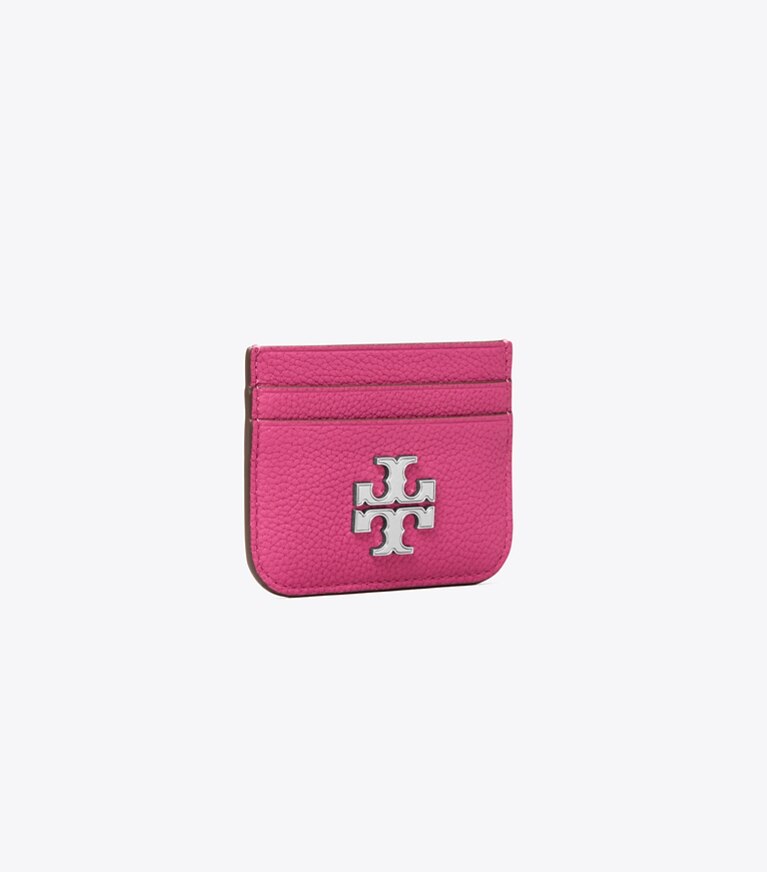 Tory Burch designer portes-cartes Porte-cartes Eleanor en cuir grainé in Plumberry angle