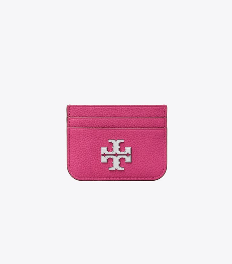 Tory Burch designer portes-cartes Porte-cartes Eleanor en cuir grainé in Plumberry angle