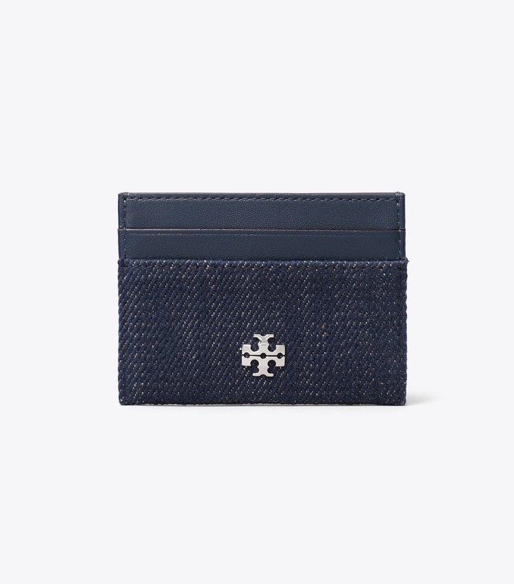 Tory Burch designer portes-cartes Porte-cartes en denim Charlie dans Midnight de face